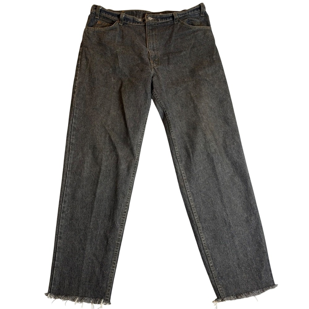 Vintage Levis 550 Orange Tab Frayed Hem Black Jeans Made in USA 38x30 Cut